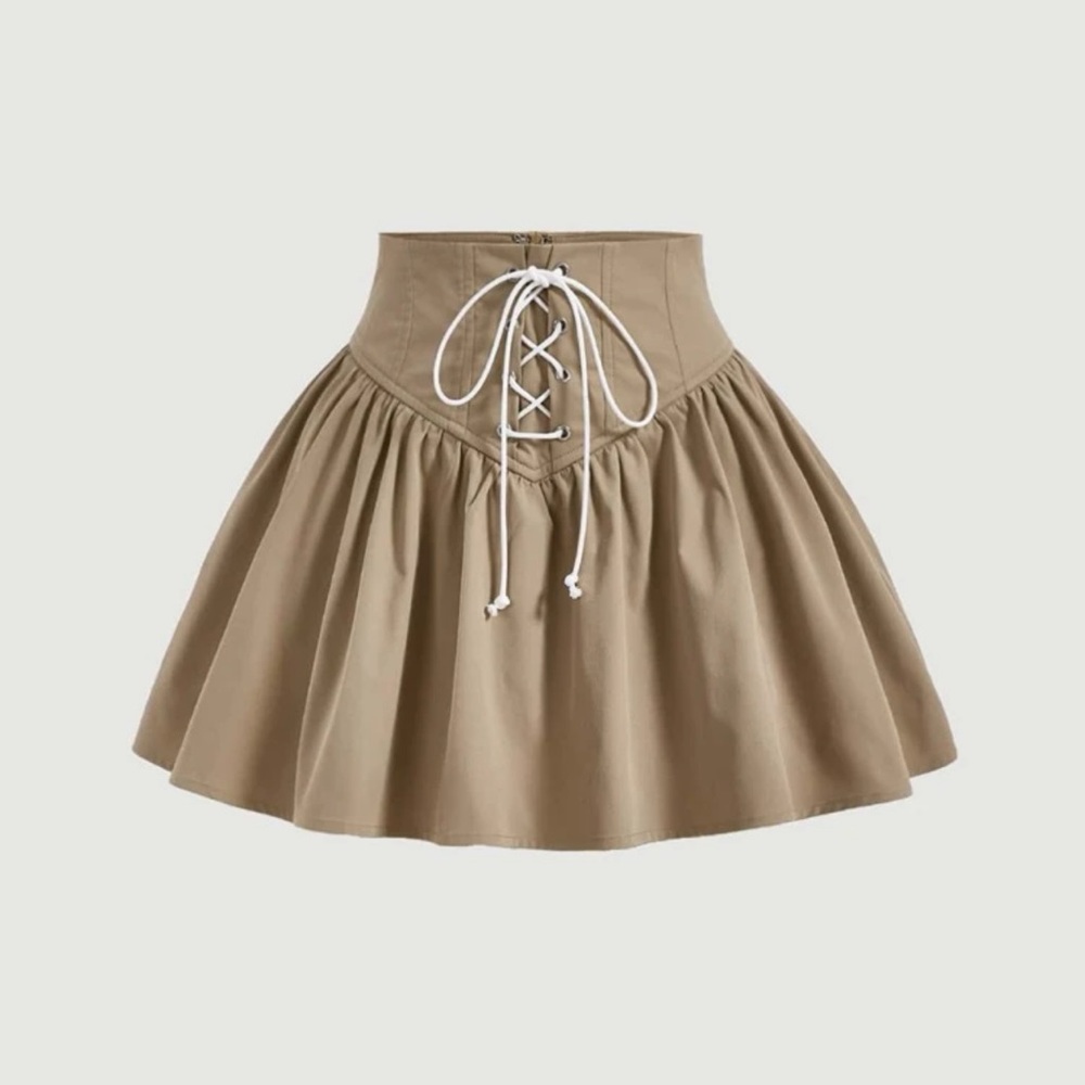 Tan skirt with white lace up detail